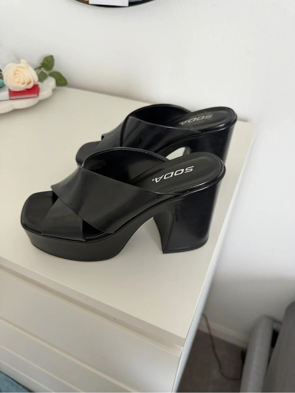 Black Platform Crossover Mule Heels